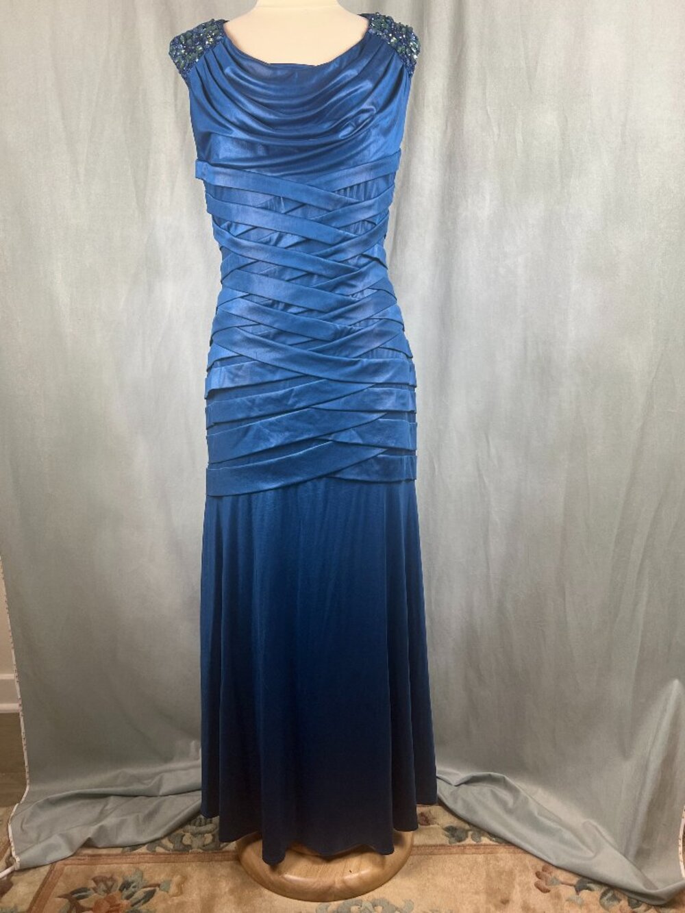 KM Collections by Milla Bell Teal Blue Floor Length Formal Gown Size 14